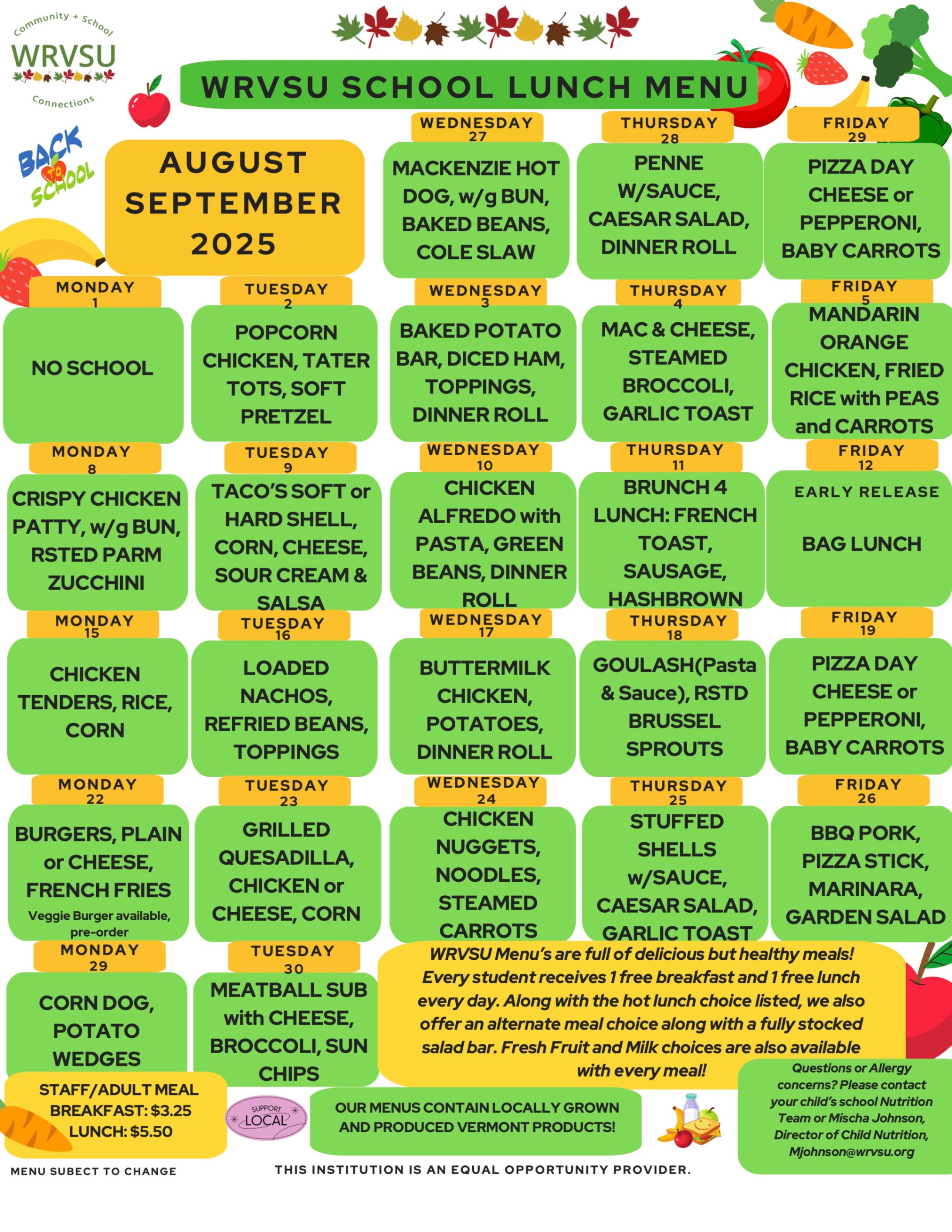 aug sept lunch menu